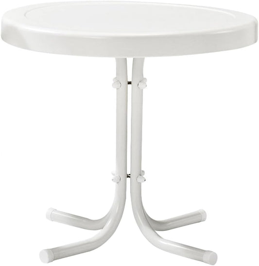 Crosley Furniture Griffith Weather Resistant Retro Metal Outdoor Side Table for Patio, Deck, Porch, Alabaster White