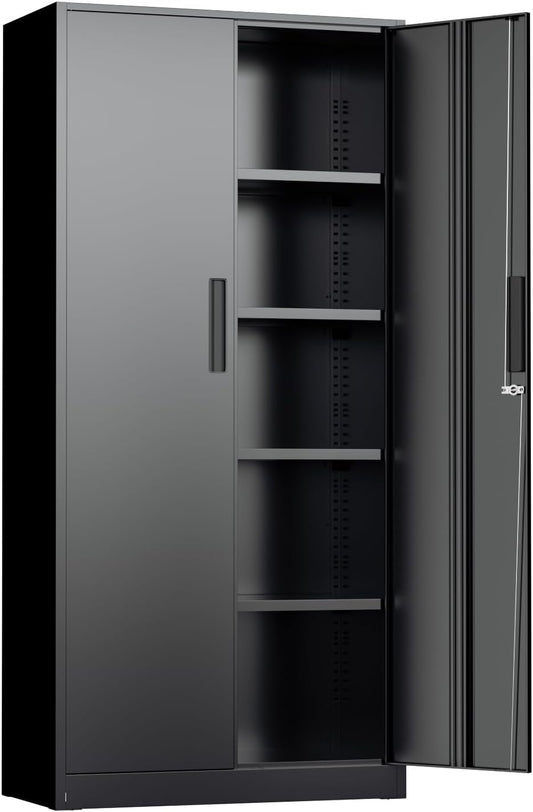 INTERGREAT Black Metal Storage Cabinet, 72" Locking Steel Cabinets with 2 Door and 4 Adjustable Shelves, Tall Metal Cabinet for Home Office, Garage, Warehouse