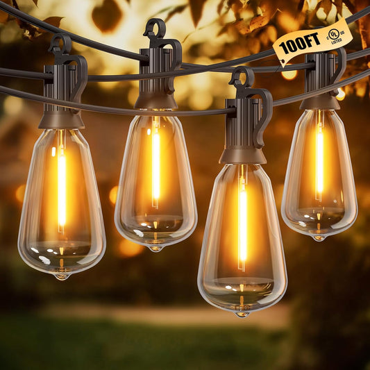 Brightown Outdoor String Lights Patio Lights, 100FT ST38 Shatterproof Dimmable Waterproof Connectable LED Christmas Lights, Hanging Outside Light for Backyard, Porch, Deck, Balcony, Garden, Home Decor