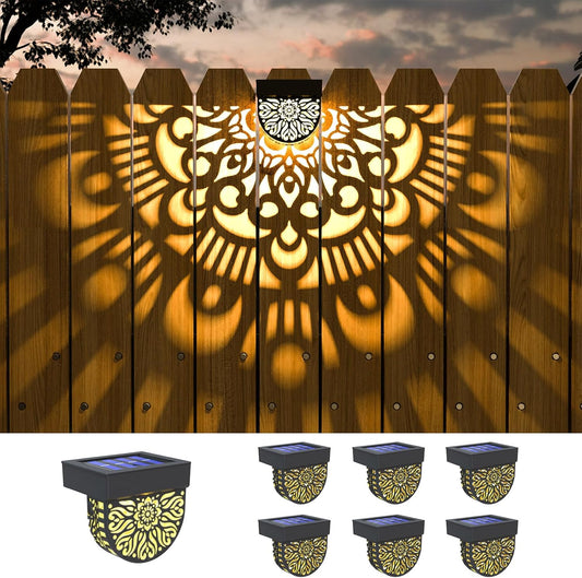 6 Pack Solar Fence Lights Outdoor Wall Lights Plastic Solar Powered Deck Step Stair Lights Moon Theme Waterproof Fence Solar Light for Garden Post Patio Backyard Yard Decor (Black, 6 Pack)