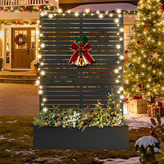 FENCY Metal Raised Garden Bed with Trellis, Metal Planter Box with Trellis, Garden Box for Climbing Plants Vegetable, 47" Lx16 Wx71 H Garden Bed with Drainage Holes(Black-Louvered)